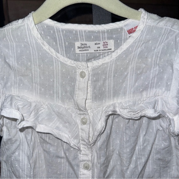 Zara Kids button down blouse shirt long sleeve cotton ruffles pointelle toddler - Picture 2 of 4